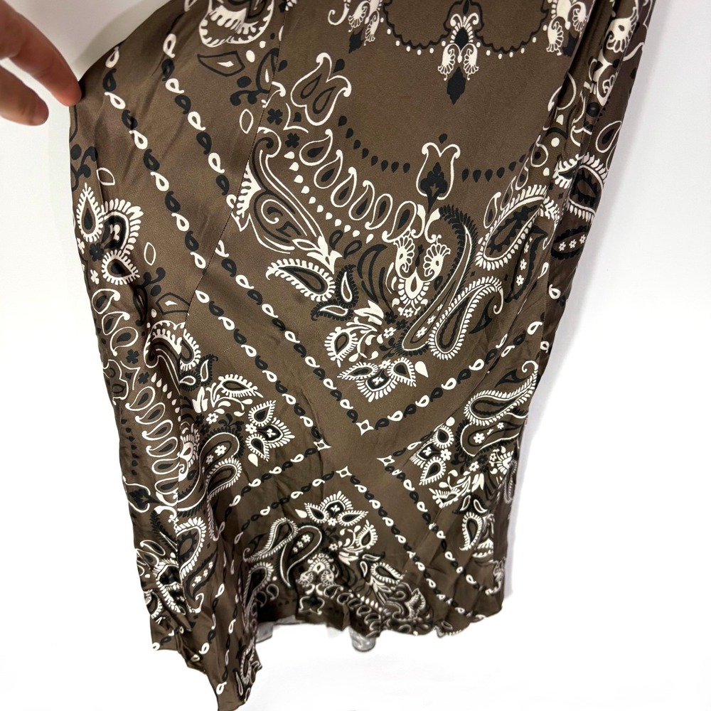 Sandro Bandana Print Dress Brown Paisley Lace Up Back Maxi Sz 42 Fr / 10 US - Picture 7 of 14